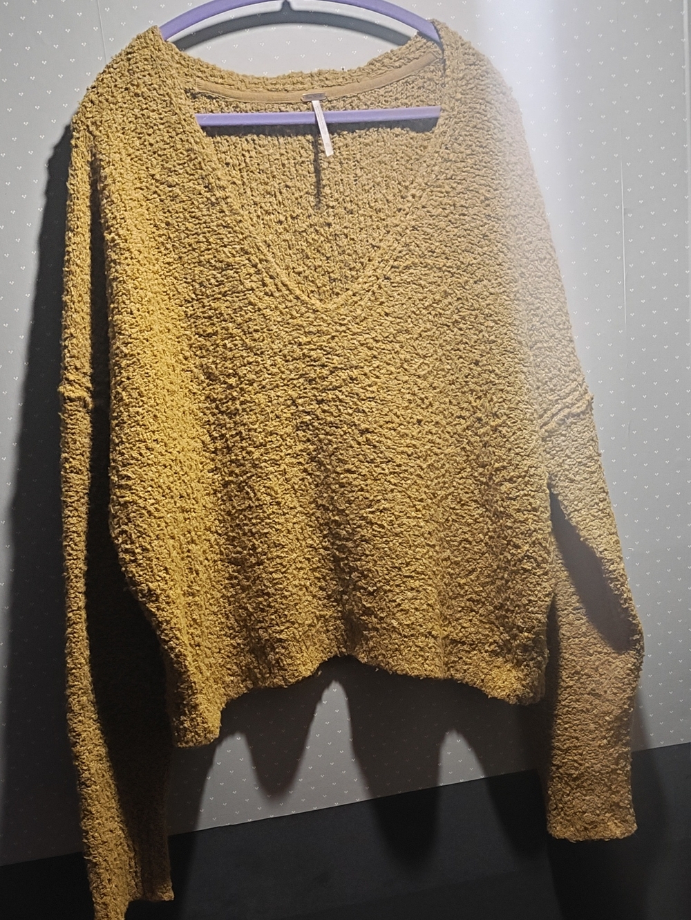 Free People Textured V-Neck Sweater in Mustard